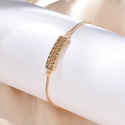 Rectangle Brass Micro Pave Cubic Zirconia Link Slider Bracelets KK-R217-52G-1