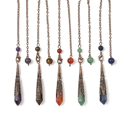 Natural Carnelian & Quartz Crystal & Amethyst & Tiger Eye & Lapis Lazuli Cone Point Dowsing Pendulums HJEW-JM04998-1