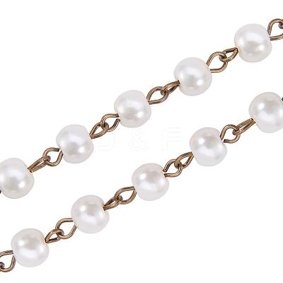 Handmade Round Glass Pearl Beads Chains for Necklaces Bracelets Making AJEW-JB00035-02-1