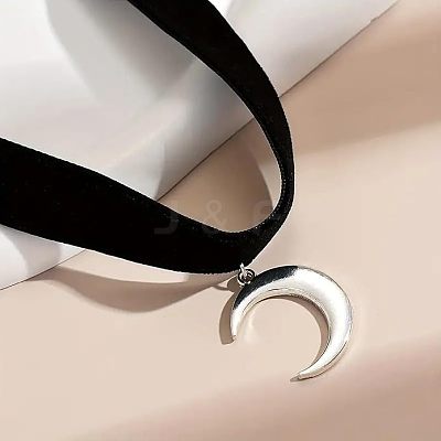 Gothic Moon CCB Plastic Pendant Black Velvet Choker Necklaces for Women FS-WG30AE2-01-1