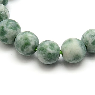 Frosted Natural Green Spot Jasper Round Bead Strands G-M064-8mm-10-1