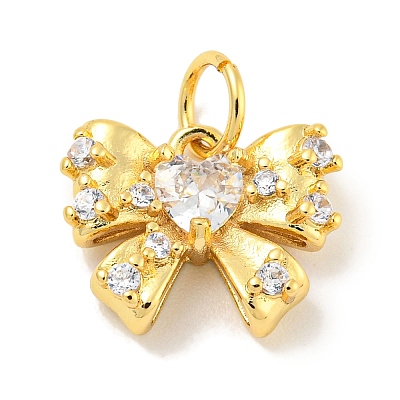 Rack Plating Brass Micro Pave Clear Cubic Zirconia Pendants KK-B093-01E-G-1
