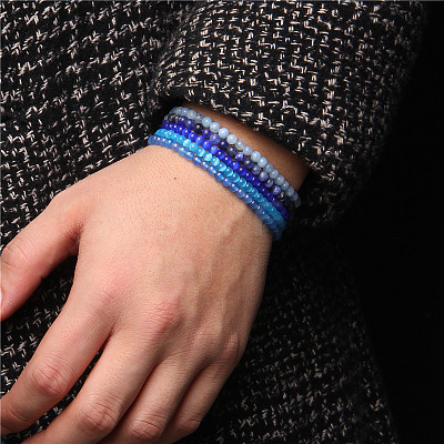 4mm Round Natural & Synthetic Mixed Gemstone Beads Bracelet for Men KG3069-M-1