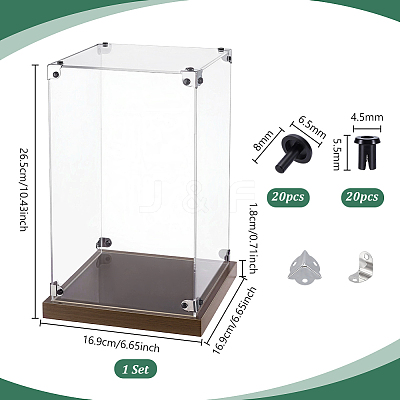 Transparent Acrylic Minifigure Display Cases with Wooden Base ODIS-WH0030-298A-1