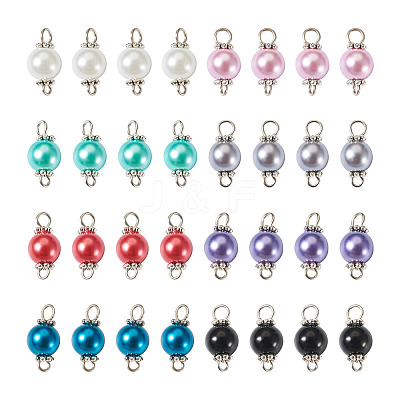 100Pcs 8 Colors Glass Pearl Round Bead Connector Charms FIND-YS0001-21-1