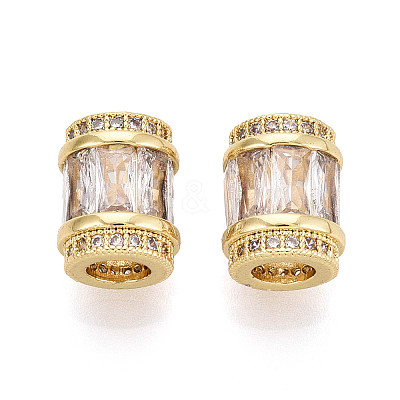 Brass Micro Pave Cubic Zirconia Beads KK-P237-02G-1