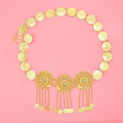 Alloy Crystal Rhinestone Coin Link Hollow Flower Tassel Waist Body Chains for Women FS-WGEDFED-01-1