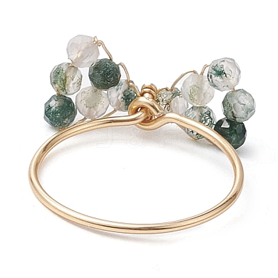 3Pcs 3 Styles Bowknot Natural Apatite & Moss Agate & Amethyst Beaded Finger Rings Sets RJEW-TA00148-1