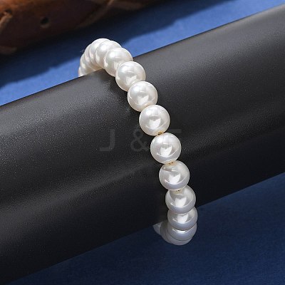 Shell Pearl Beaded Slider Bracelet with Brass Snake Chain BJEW-B066-01B-02-1