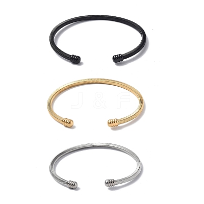 304 Stainless Steel Open Cuff Bangle with Oval Beaded BJEW-C031-02-1