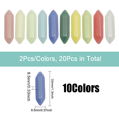 20Pcs 10 Colors  Synthetic Luminous Stone Double Terminated Points FIND-CA0007-91-1