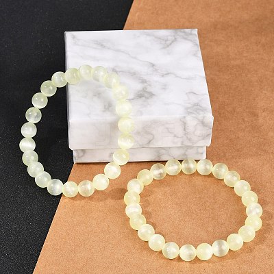 Dyed Natural Selenite Round Beaded Stretch Bracelets for Women G-U005-02K-1