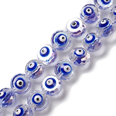 Transparent Evil Eye Glass Beads Strands LAMP-K037-06H-1