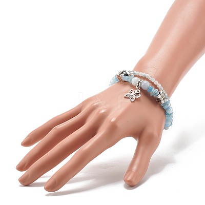 Natural Aquamarine Chip Beads Multi-strand Bracelet BJEW-JB07052-04-1