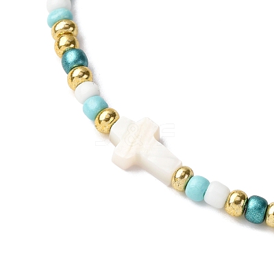 Natural Freshwater Shell & Glass Seed Beads Braided Bead Bracelets for Women BJEW-JB12362-04-1