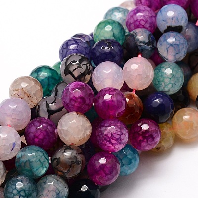 Dyed Natural Agate Faceted Round Beads Strands G-E320E-10mm-05-1