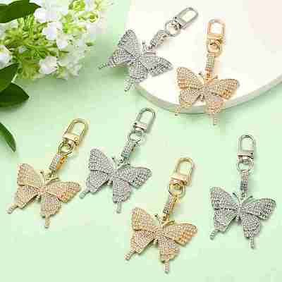 3Pcs Alloy Rhinestone Butterfly Pendant Decorations HJEW-YW00206-1