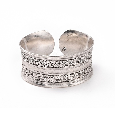 Bohemia Tibetan Style Alloy Thick Open Cuff Bangle for Women BJEW-E002-01AS-04-1
