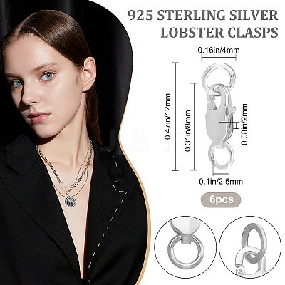 6 Set 925 Sterling Silver Lobster Claw Clasps STER-BBC0001-18-1