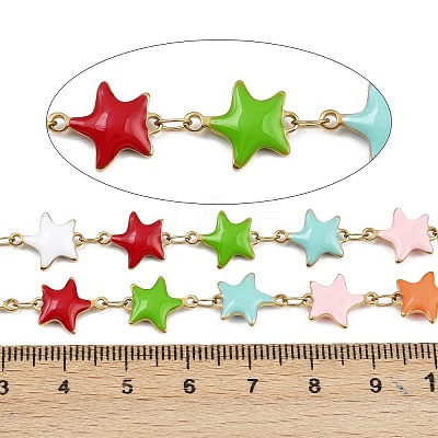 304 Stainless Steel Enamel Starfish Link Chains CHS-F023-01D-G-1