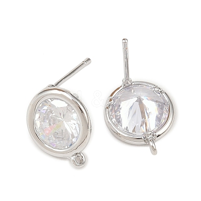 Brass Micro Pave Clear Cubic Zirconia Stud Earring Findings KK-Z133-01P-02-1