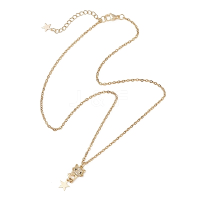 Cat with Star Brass Micro Pave Clear Cubic Zirconia Pendant 304 Stainless Steel Cable Chain Necklaces for Women NJEW-JN05716-1