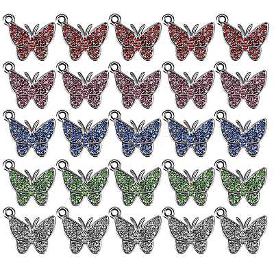 25Pcs 5 Colors Zinc Alloy Butterfly Charms ENAM-SZ0001-81-1