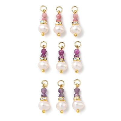 3Pcs 3 Styles Faceted Natural Ruby & Rhodonite & Amethyst and Potato Pearl Pandants PALLOY-JF06048-01-1