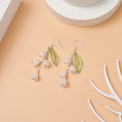 ABS Plastic Flower of Life with Shell Pearl Beaded Dangle Earrings EJEW-TA00182-1
