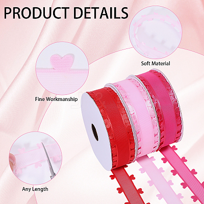 3 Rolls 3 Colors Heart Valentine's Day Polyester Lace Trim OCOR-FG0002-74-1