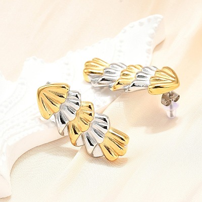 304 Stainless Steel Two-tone Stud Earrings for Women EJEW-R023-01GP-03-1