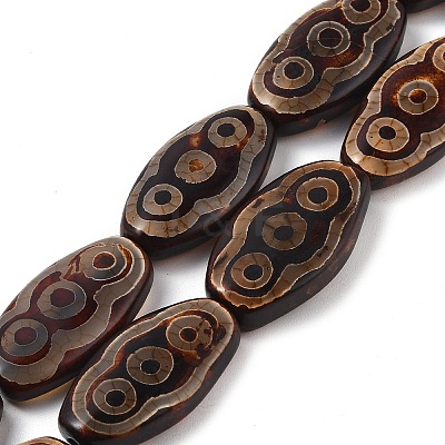 Oval with 3-Eye Pattern Tibetan Style dZi Beads Strands G-NH0001-14B-1