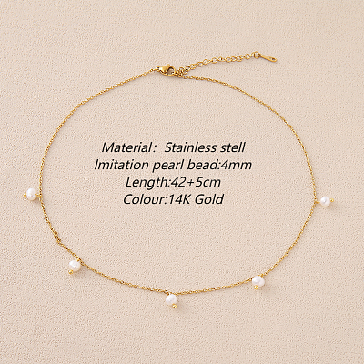 Stainless Steel Imitation Pearl Cable Chain Bib Necklaces for Women GX8162-2-1