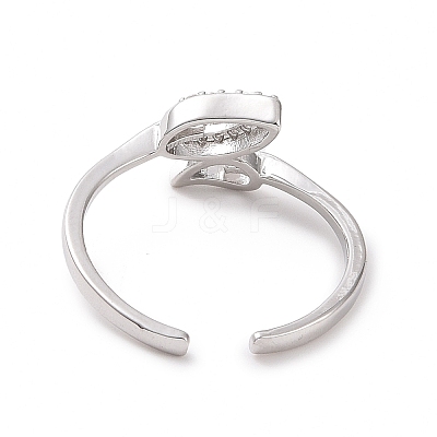 Clear Cubic Zirconia Hollow Out Leaf Open Cuff Ring RJEW-H127-38P-1