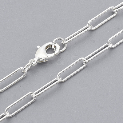 Brass Round Oval Paperclip Chain Necklace Making MAK-S072-04A-S-1