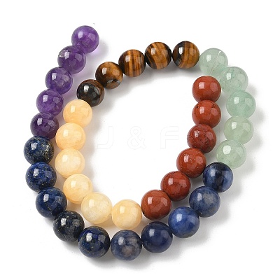 Chakra Natural Red Jasper & Yellow Jade & Green Aventurine & Tiger Eye & Sodalite & Amethyst Beads Strands G-NH0002-E02-10mm-1
