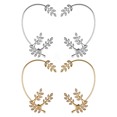 4Pcs 4 Styles Leaf Alloy Rhinestone Cuff Earrings EJEW-GO0002-28-1