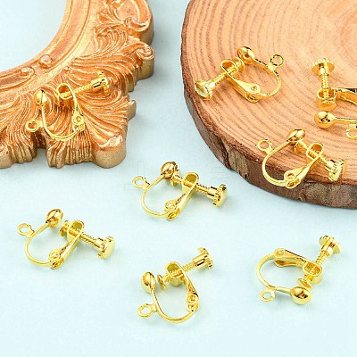 Rack Plated Brass Screw Clip-on Earring Findings KK-YW0001-10G-1