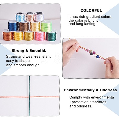 12 Rolls 12 Colors Nylon Satin Rattail Cords NWIR-SZ0001-03-1