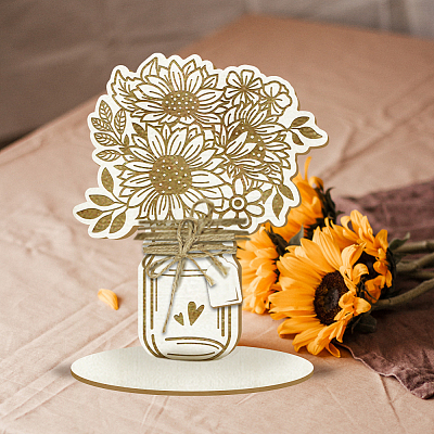 Wood Flower Bouquet Greeting Card AJEW-WH0441-002-1