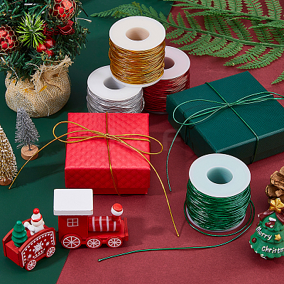 4 Rolls 4 Colors Metallic Elastic Round Cord for Christmas Gift Wrapping OCOR-WH0112-055-1