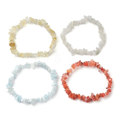 12 Constellation Natural Mixed Gemstone Chip Beaded Stretch Bracelets Sets for Women Men BJEW-JB10264-05-1