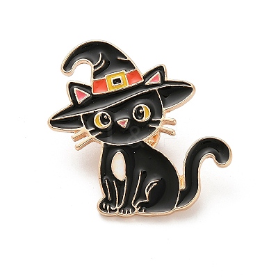 Halloween Theme Cat with Witch Hat Enamel Pins JEWB-H033-06KCG-1