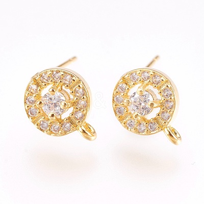 Brass Micro Pave Cubic Zirconia Stud Earring Findings KK-F753-10G-RS-1