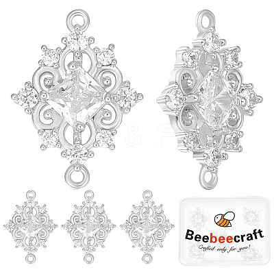 8Pcs Brass Clear Cubic Zirconia Rhombus Links Connector Charms ZIRC-BBC0003-73-1
