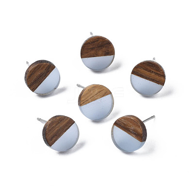 Transparent Resin & Walnut Wood Stud Earrings EJEW-N017-008-A01-1