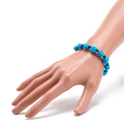 Natural Mashan Jade Skull & Synthetic Turquoise(Dyed) Beaded Stretch Bracelet BJEW-JB08377-04-1