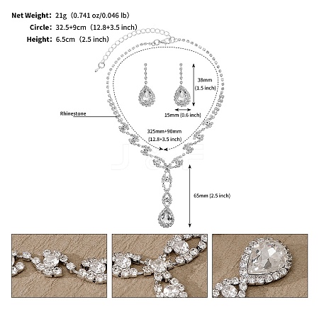 Alloy & Rhinestone Studs Earrings & Necklaces Set PW-WG15CAD-12-1