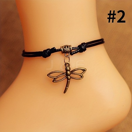 Beach Alloy Charm Adjustable Waxed Cord Anklets for Women FS-WG9CC8A-02-1