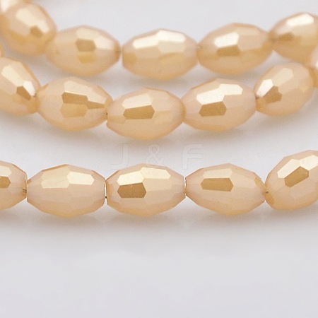 Pearl Luster Plated Imitation Jade Glass Faceted Rice Beads Strands GLAA-A030A-PL04-1